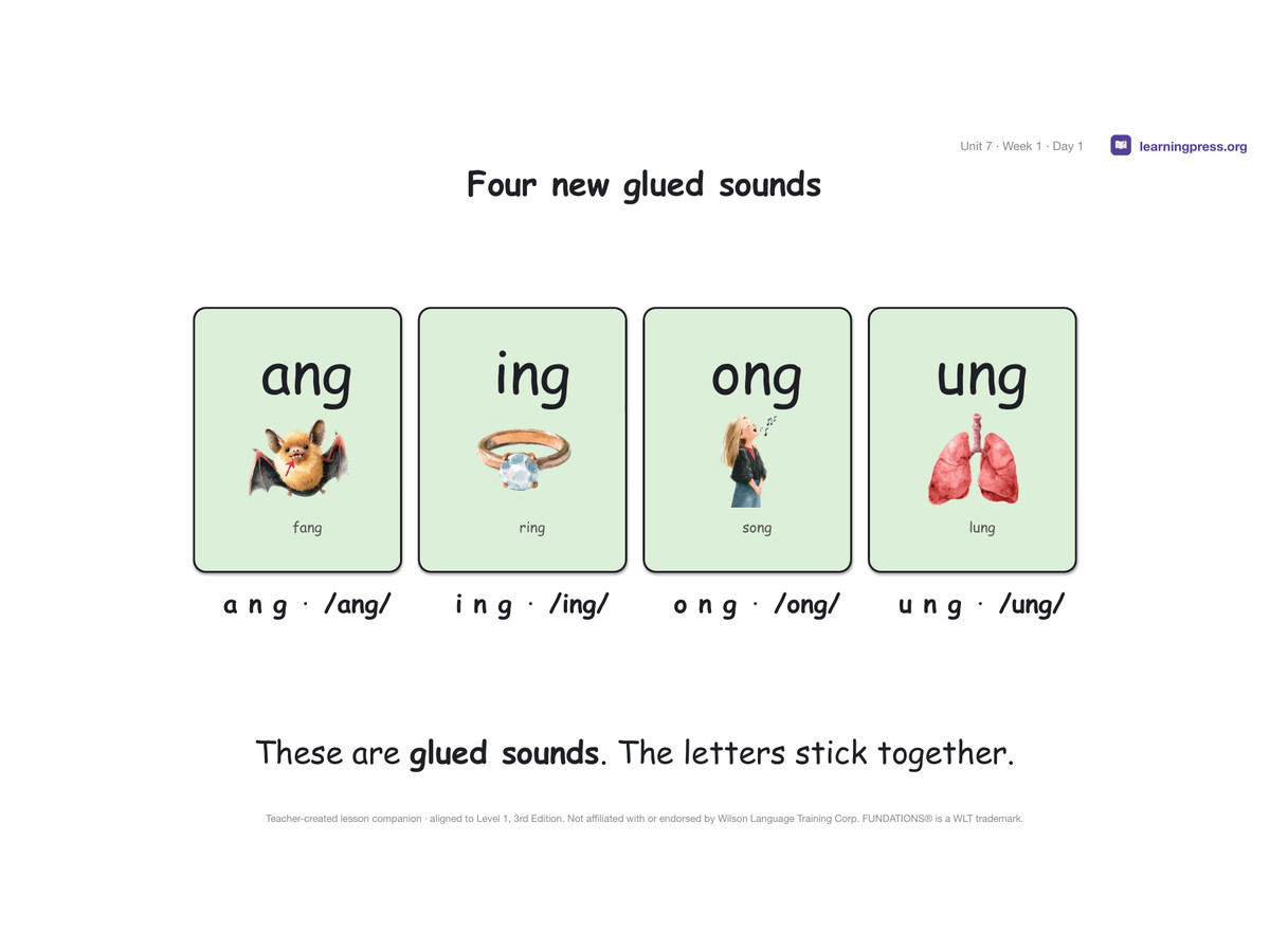 Preview page 1 of Fundations Level 1 Unit 7 Lesson Slides – 3rd Edition Aligned