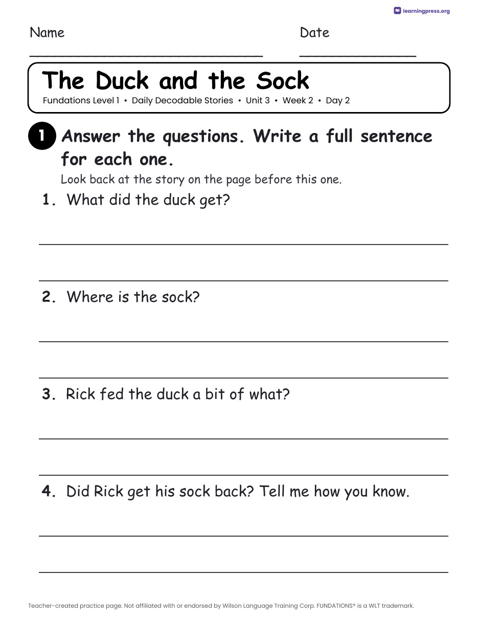 Preview page 4 of Fundations Level 1 Unit 3 Daily Decodable Stories