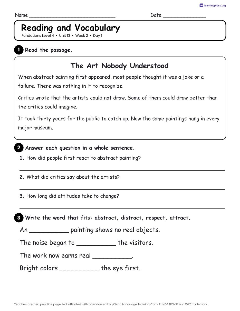 Preview page 3 of Fundations Level 4 Unit 13 Daily Lesson Work Pages