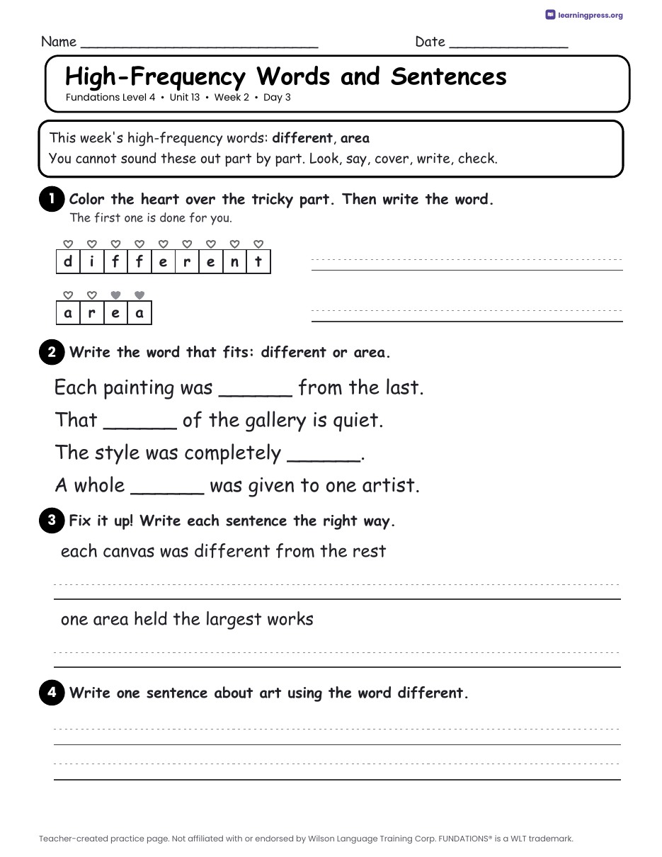 Preview page 4 of Fundations Level 4 Unit 13 Daily Lesson Work Pages