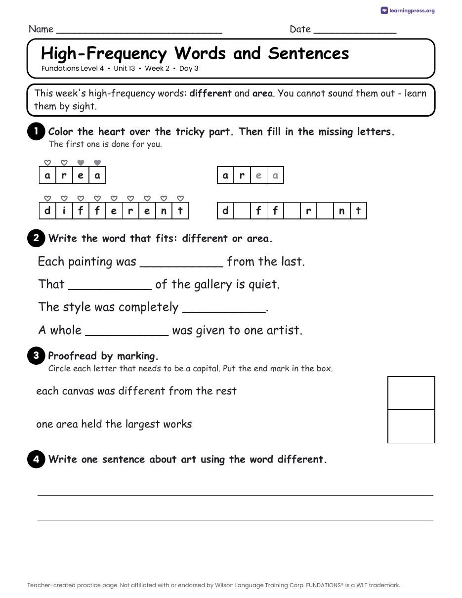 Preview page 4 of Fundations Level 4 Unit 13 Daily Lesson Work Pages