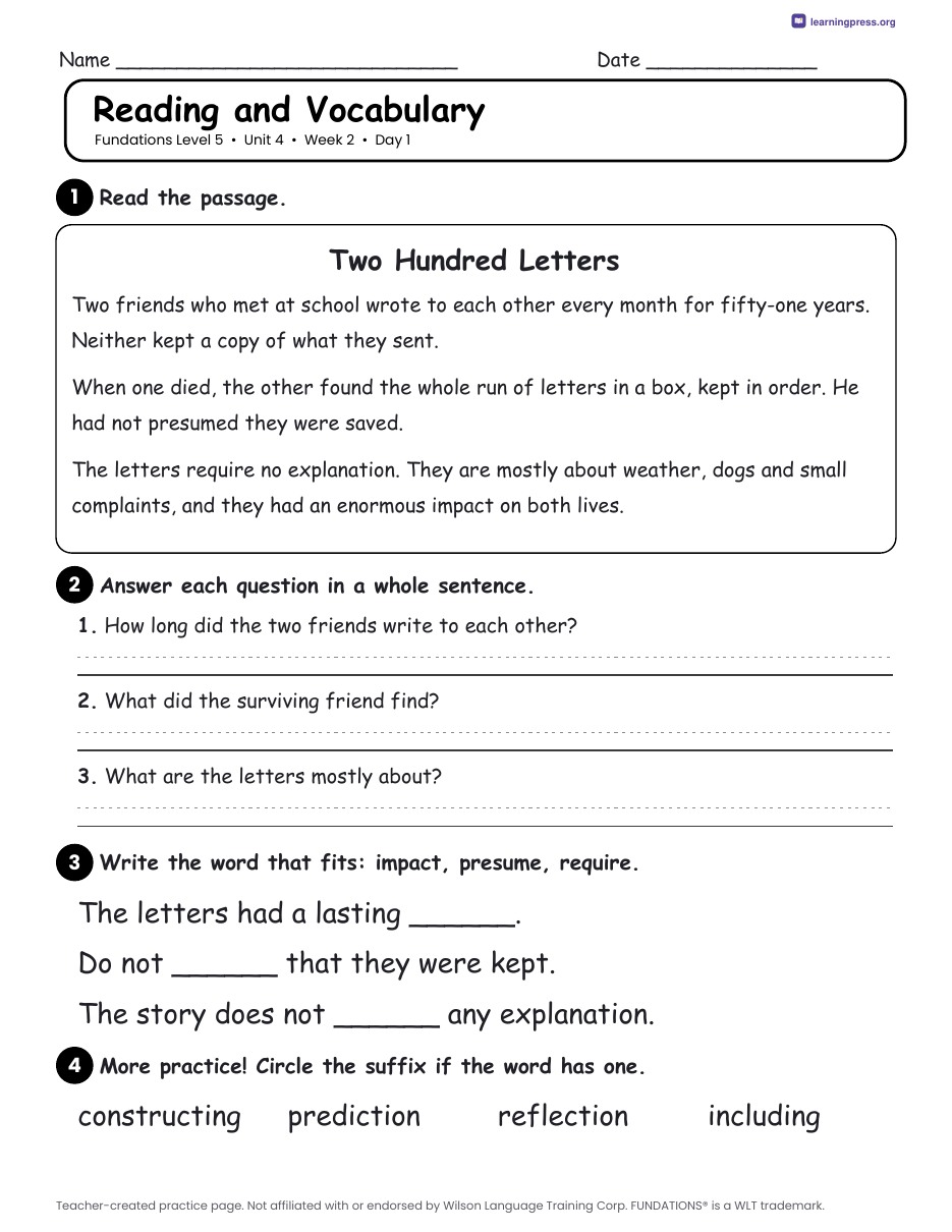 Preview page 3 of Fundations Level 5 Unit 4 Daily Lesson Work Pages