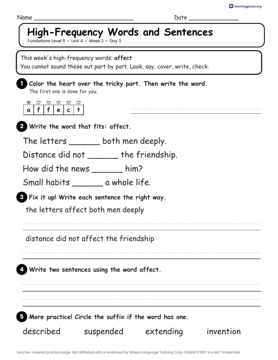 Preview page 4 of Fundations Level 5 Unit 4 Daily Lesson Work Pages