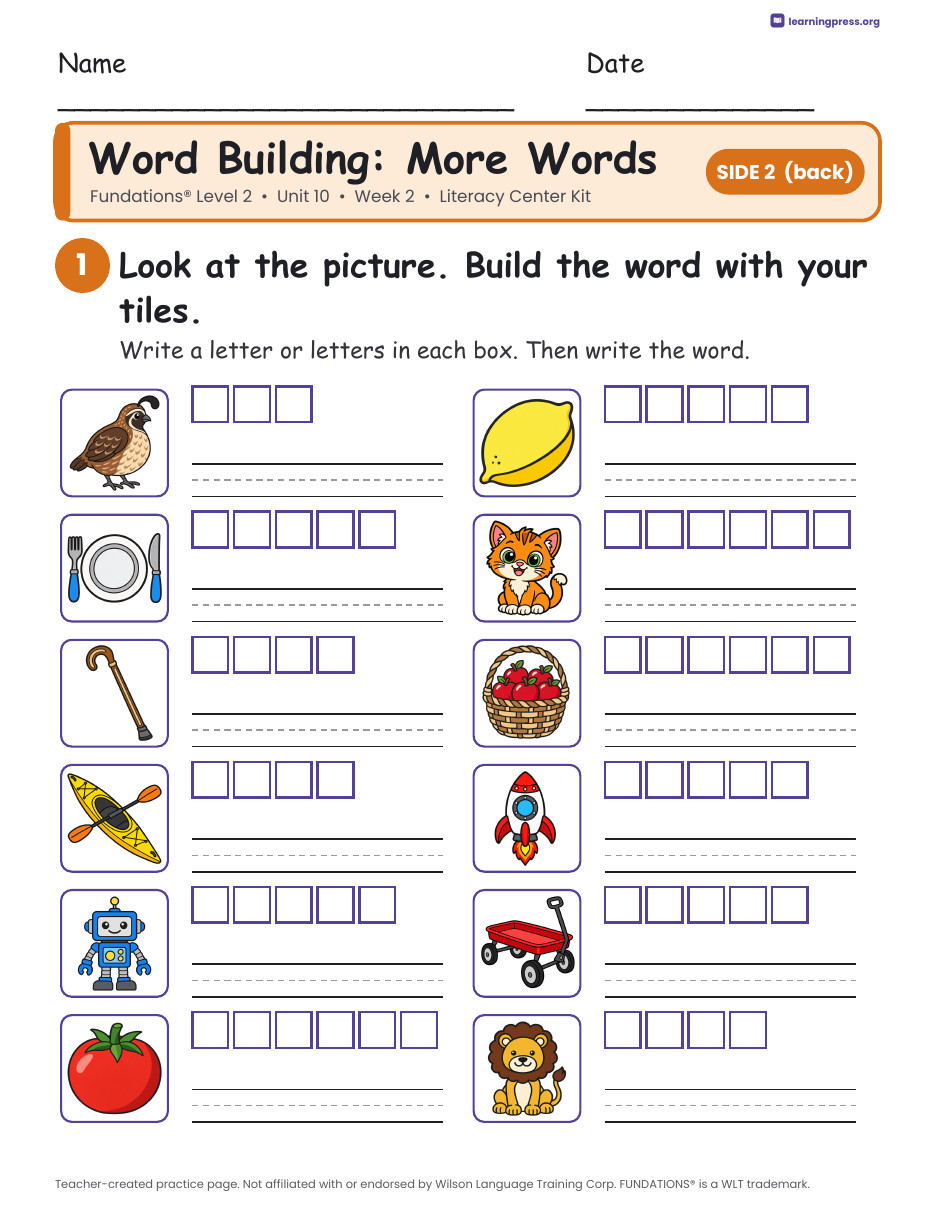 Preview page 2 of Fundations Level 2 Unit 10 Literacy Center Kits Bundle (2 Weeks)