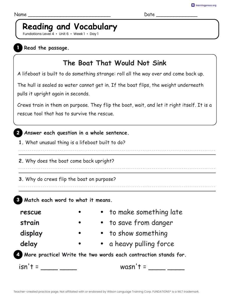 Preview page 2 of Fundations LEVEL 4 — Full-Year Daily Lesson Work Page Bundle (All Units 1–15)