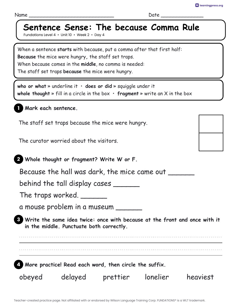 Preview page 3 of Fundations LEVEL 4 — Full-Year Daily Lesson Work Page Bundle (All Units 1–15)