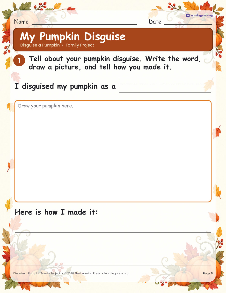 Preview page 2 of Disguise a Pumpkin Family Project · No-Carve Halloween Pumpkin Activity