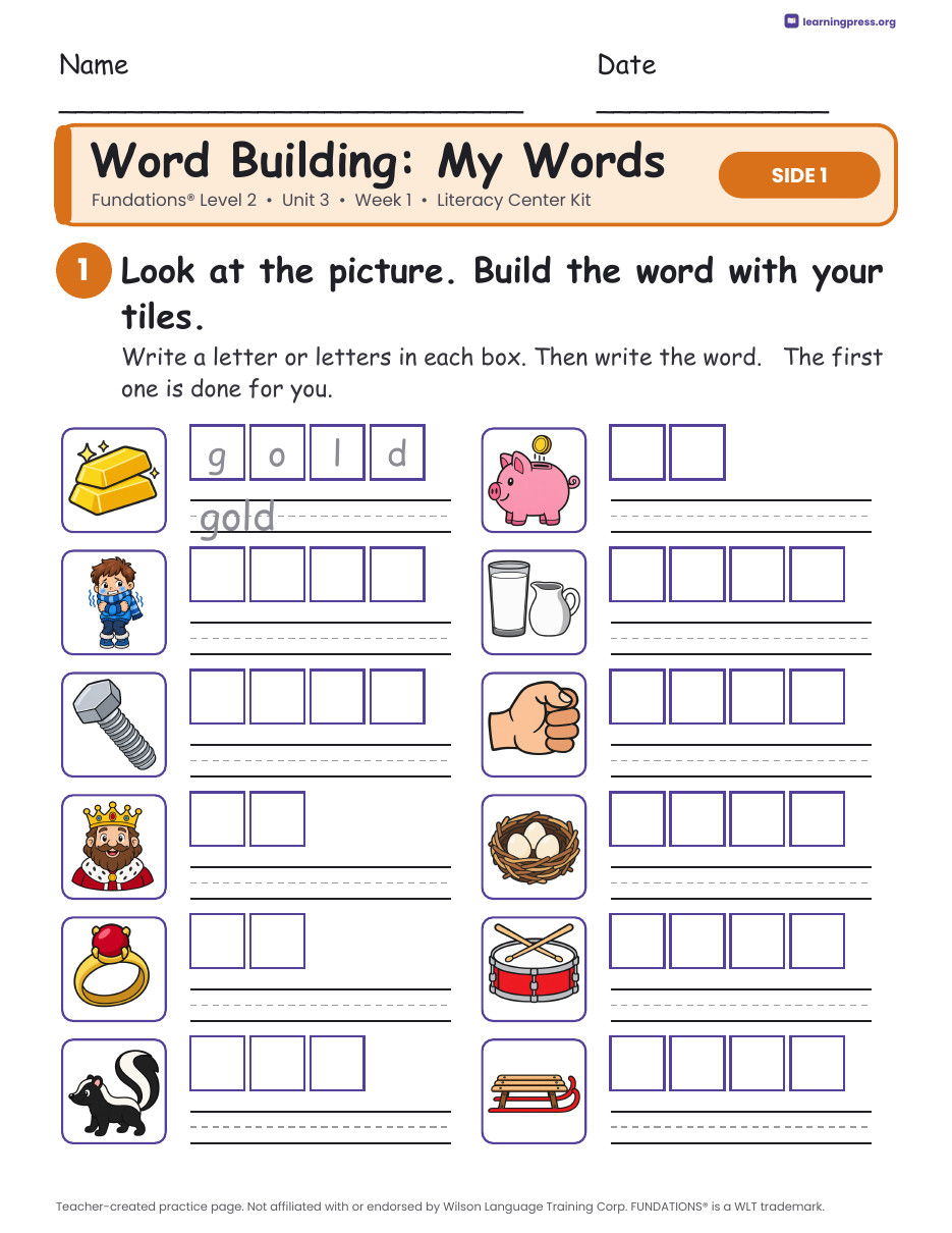 Preview page 2 of Fundations Level 2 Unit 3 Week 1 Literacy Center Kit