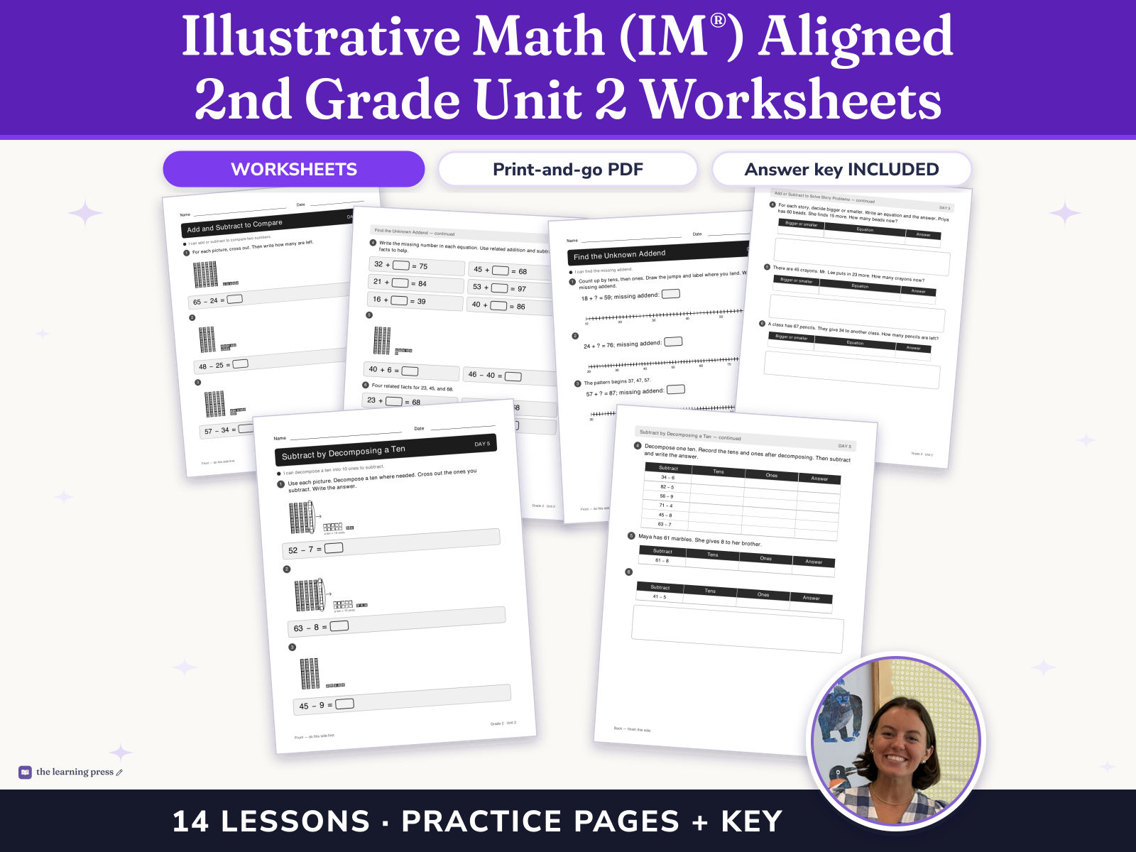 Preview page 1 of Illustrative Math (IM®) Aligned 2nd Grade Unit 2 Worksheets: Adding and Subtracting within 100