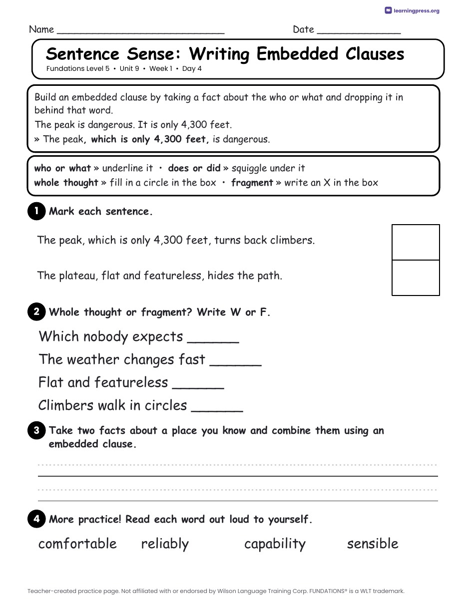 Preview page 2 of Fundations Level 5 Unit 9 Daily Lesson Work Pages