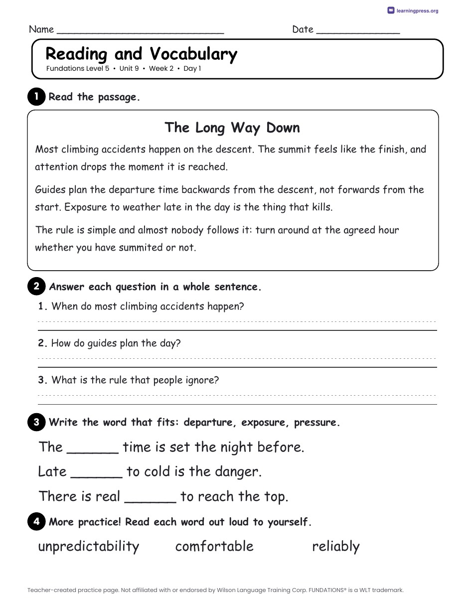 Preview page 3 of Fundations Level 5 Unit 9 Daily Lesson Work Pages
