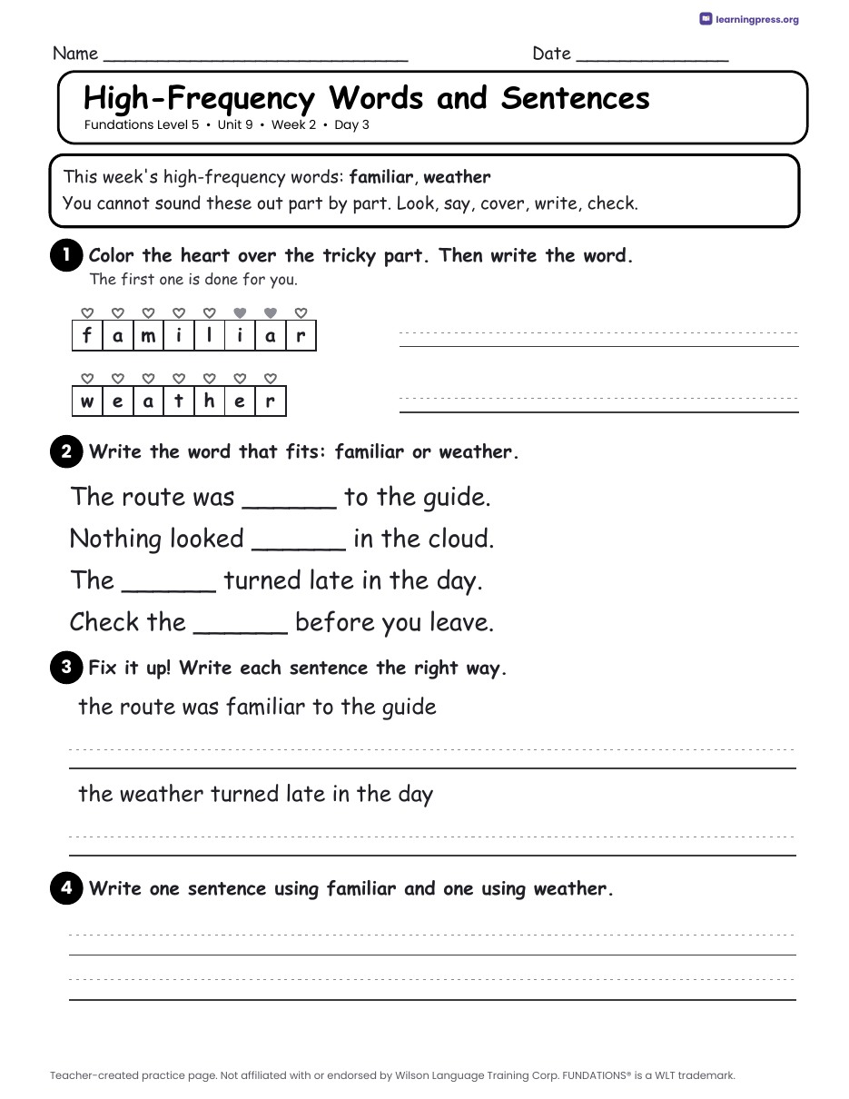 Preview page 4 of Fundations Level 5 Unit 9 Daily Lesson Work Pages