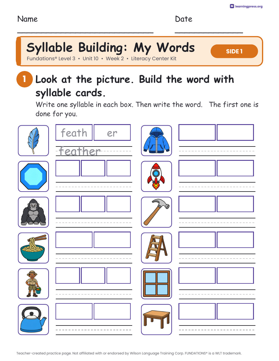 Preview page 2 of Fundations Level 3 Unit 10 Week 2 Literacy Center Kit