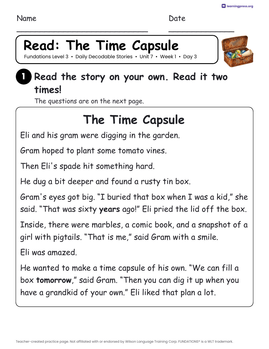 Preview page 2 of Fundations Level 3 Unit 7 Daily Decodable Stories