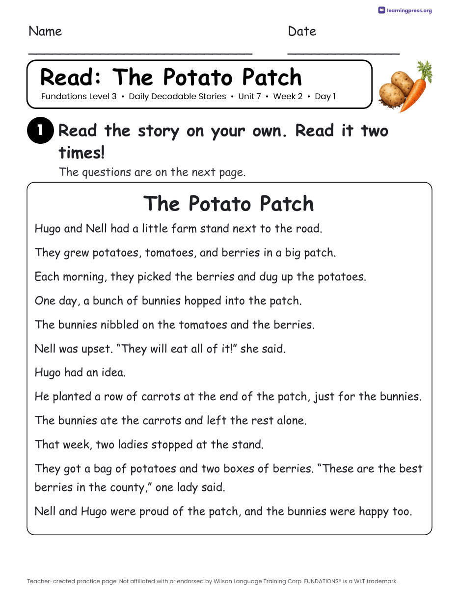 Preview page 3 of Fundations Level 3 Unit 7 Daily Decodable Stories