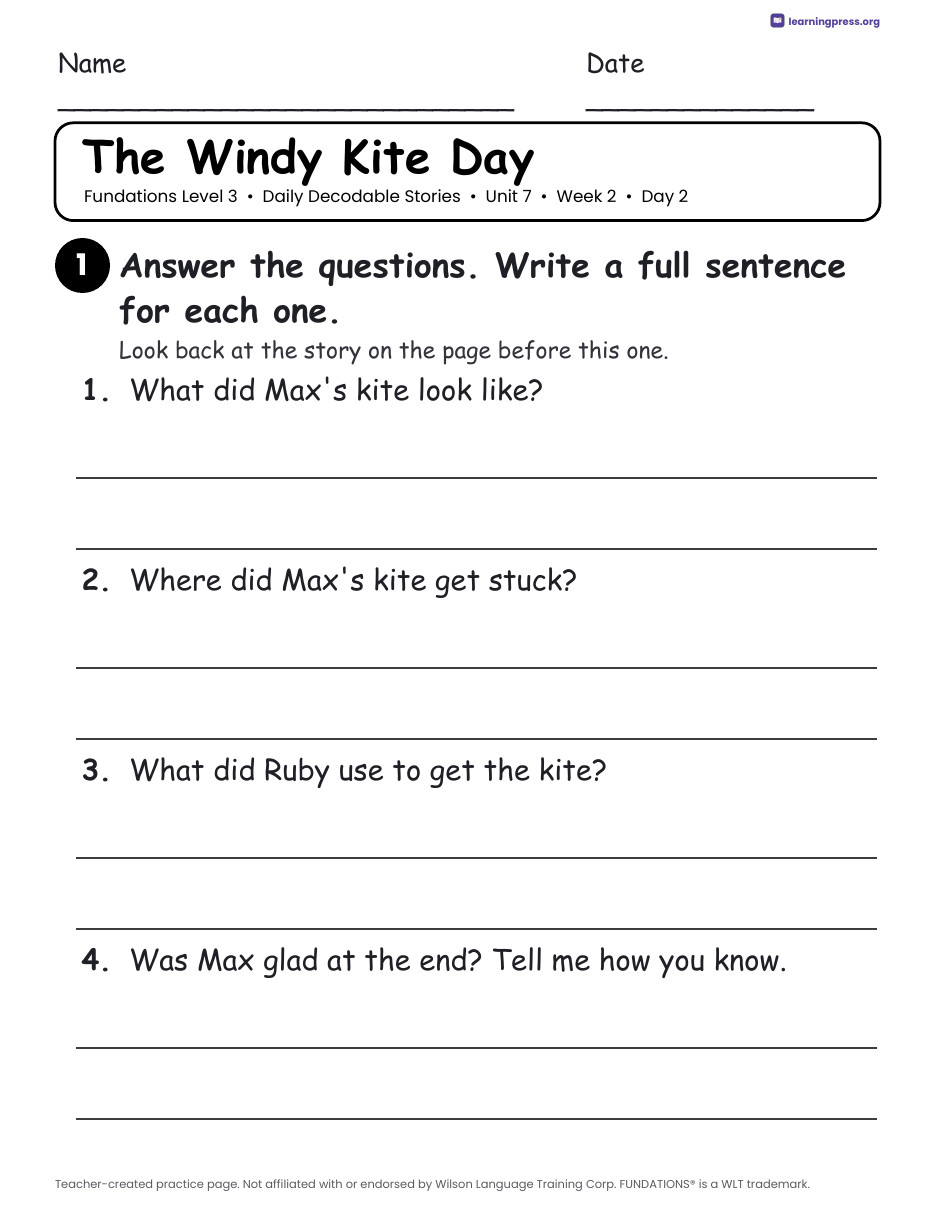 Preview page 4 of Fundations Level 3 Unit 7 Daily Decodable Stories