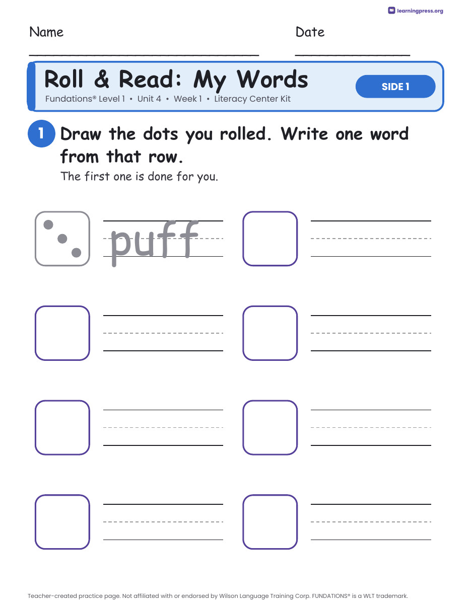 Preview page 1 of Fundations Level 1 Unit 4 Literacy Center Kits Bundle (2 Weeks)