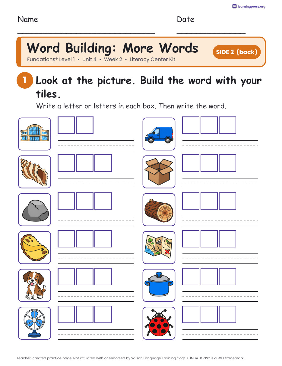 Preview page 2 of Fundations Level 1 Unit 4 Literacy Center Kits Bundle (2 Weeks)