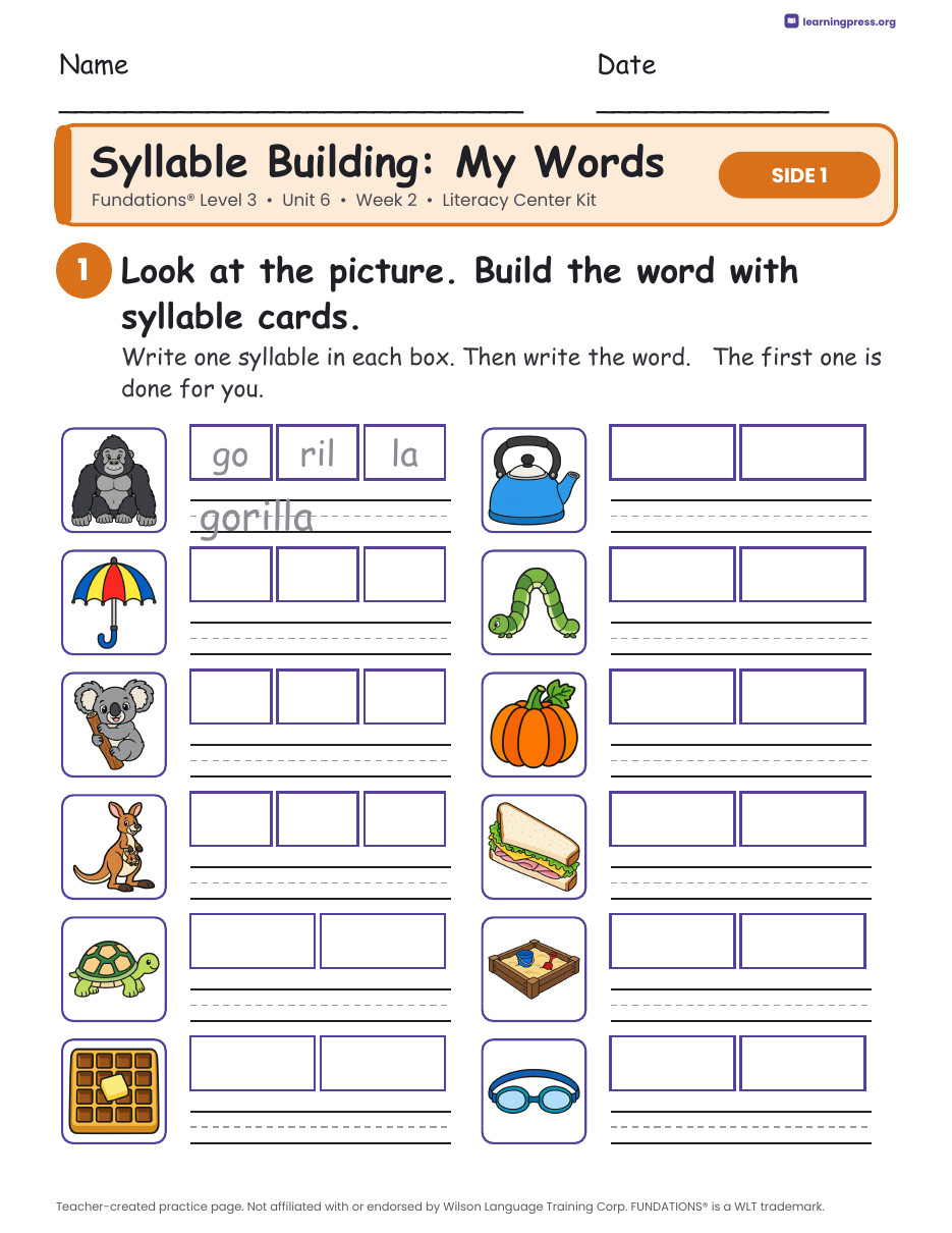 Preview page 2 of Fundations Level 3 Unit 6 Week 2 Literacy Center Kit