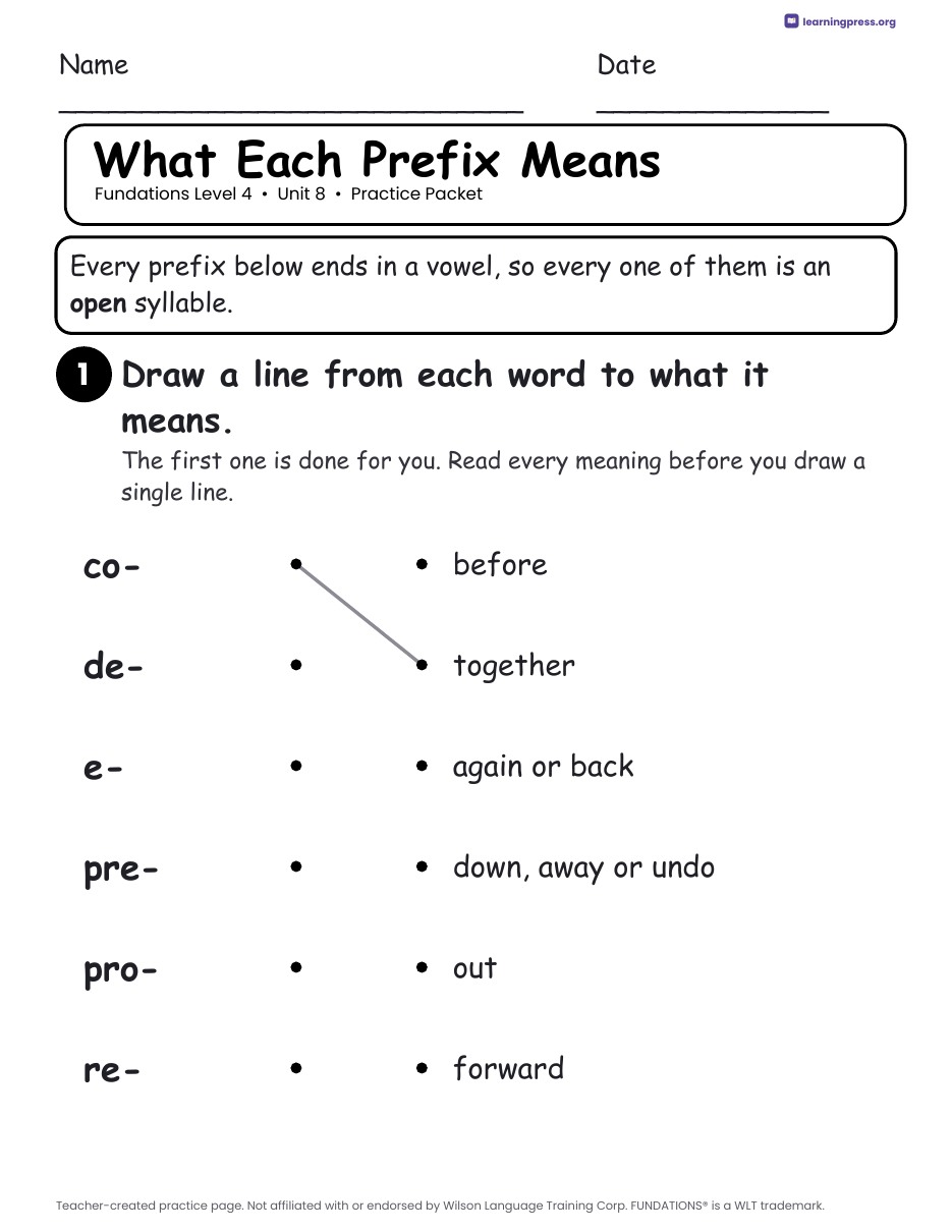 Preview page 1 of Fundations Level 4 Unit 8 Practice Packet