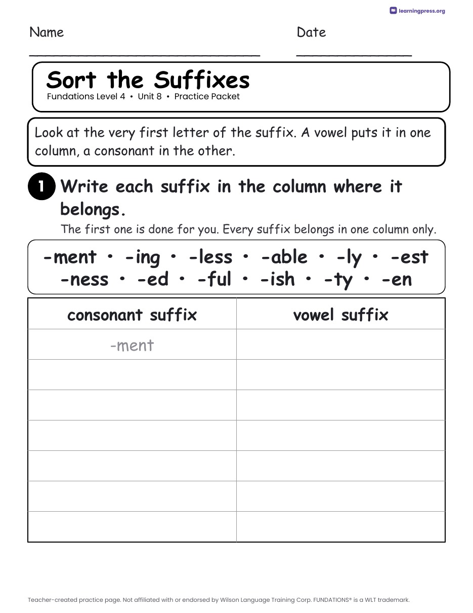 Preview page 2 of Fundations Level 4 Unit 8 Practice Packet