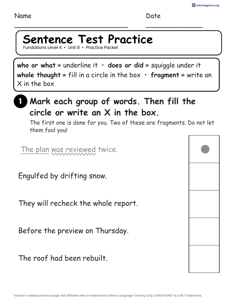 Preview page 3 of Fundations Level 4 Unit 8 Practice Packet