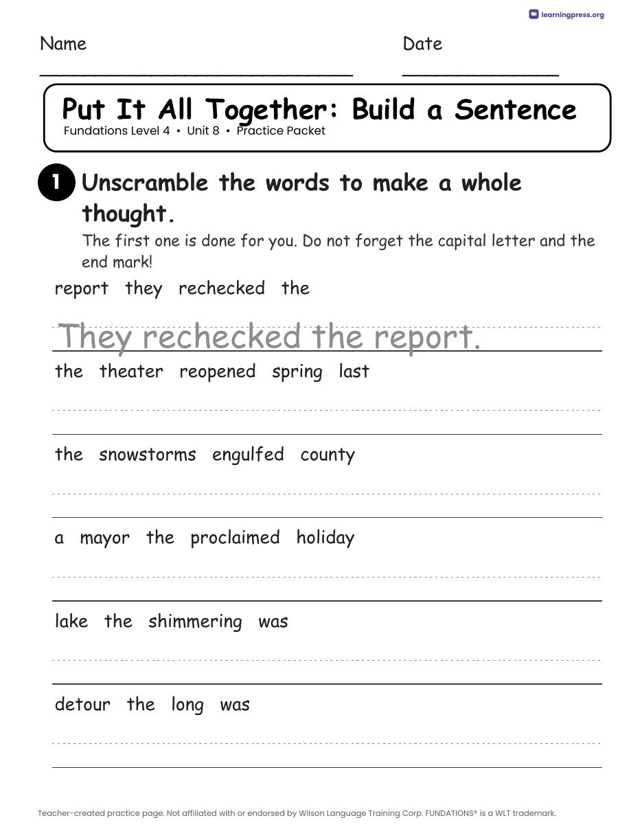 Preview page 4 of Fundations Level 4 Unit 8 Practice Packet