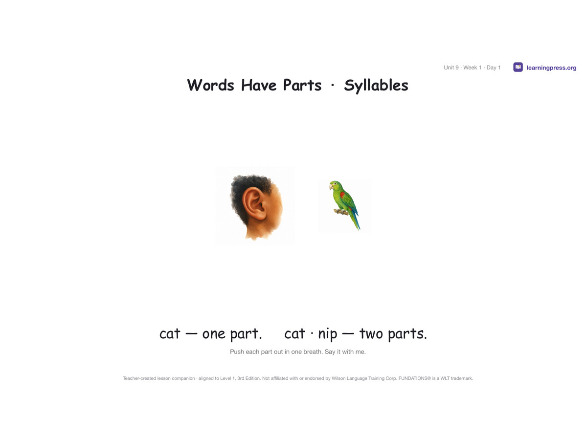 Preview page 1 of Fundations Level 1 Unit 9 Lesson Slides – 3rd Edition Aligned