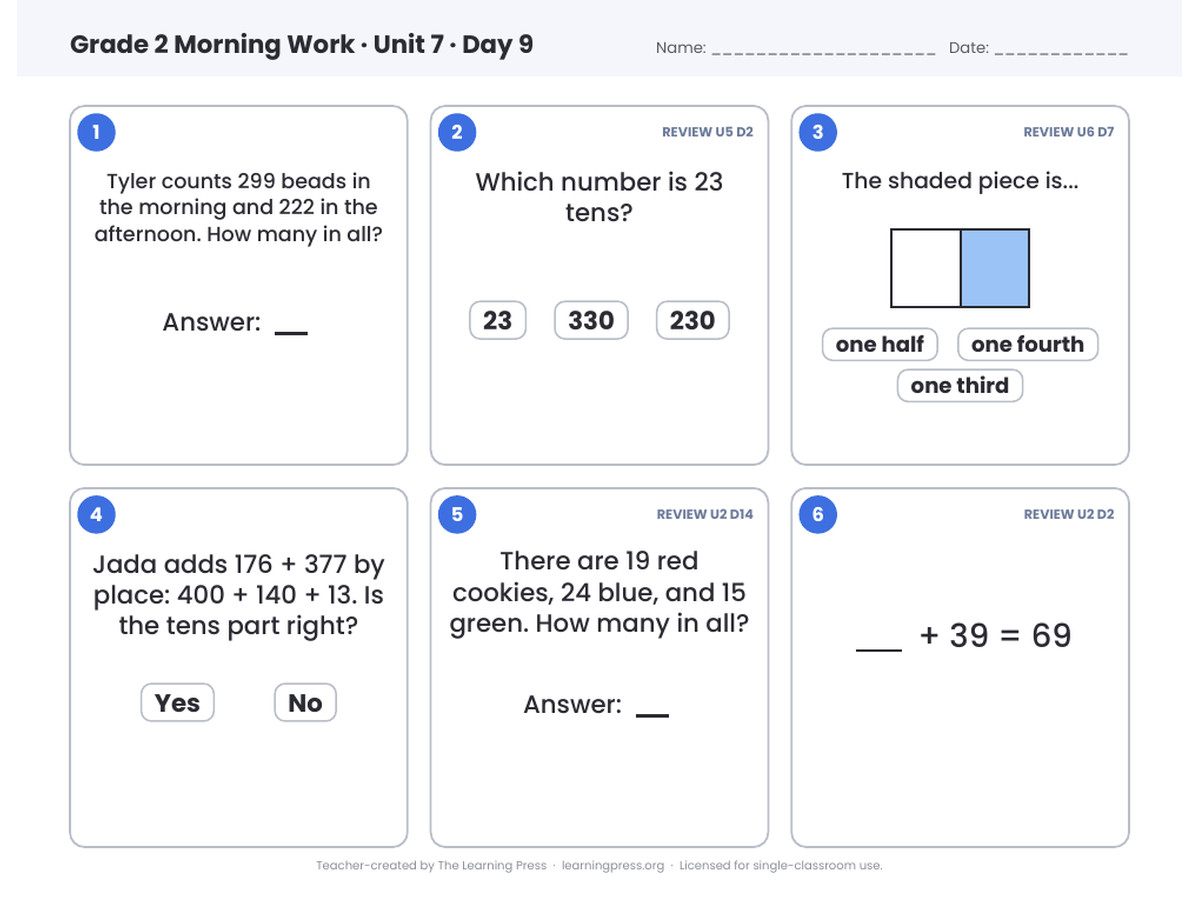 Preview page 4 of Illustrative Math (IM®) Aligned 2nd Grade Morning Work: Full Year
