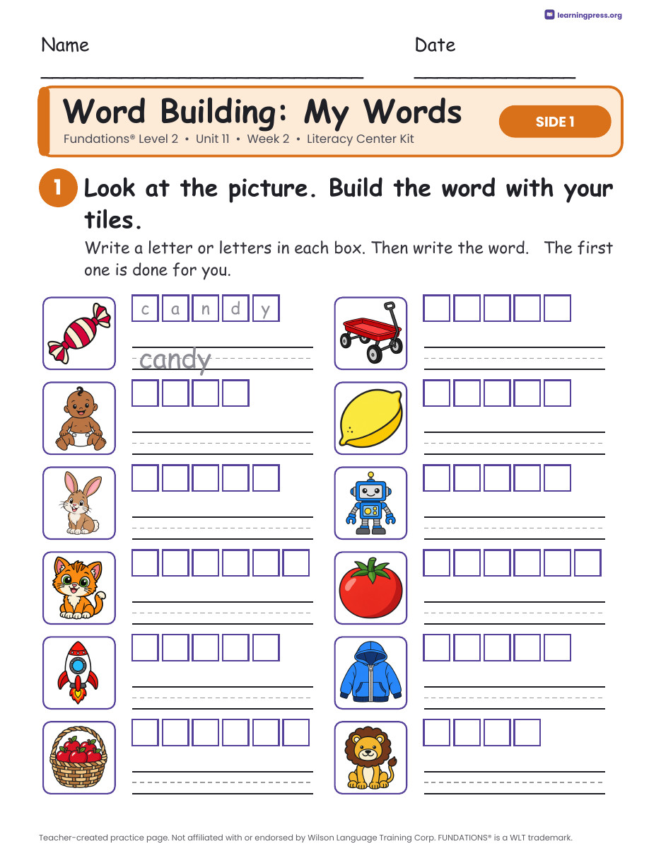 Preview page 2 of Fundations Level 2 Unit 11 Week 2 Literacy Center Kit