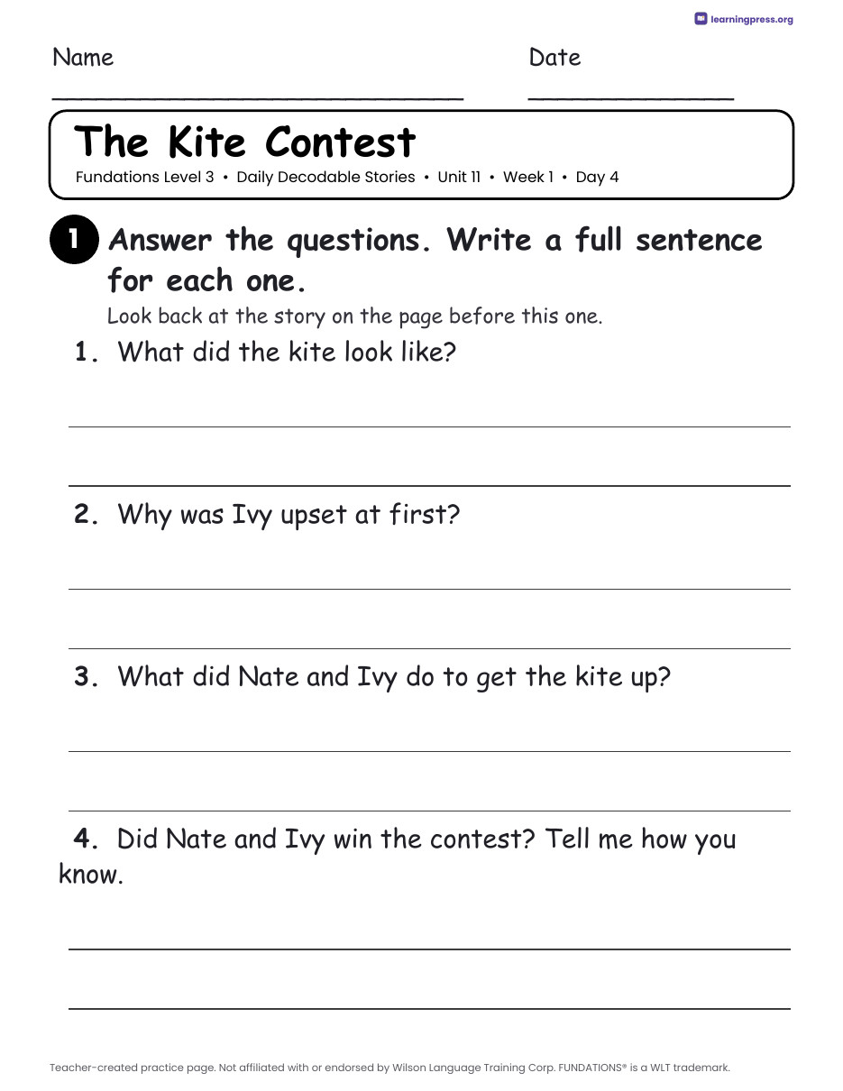 Preview page 2 of Fundations Level 3 Unit 11 Daily Decodable Stories