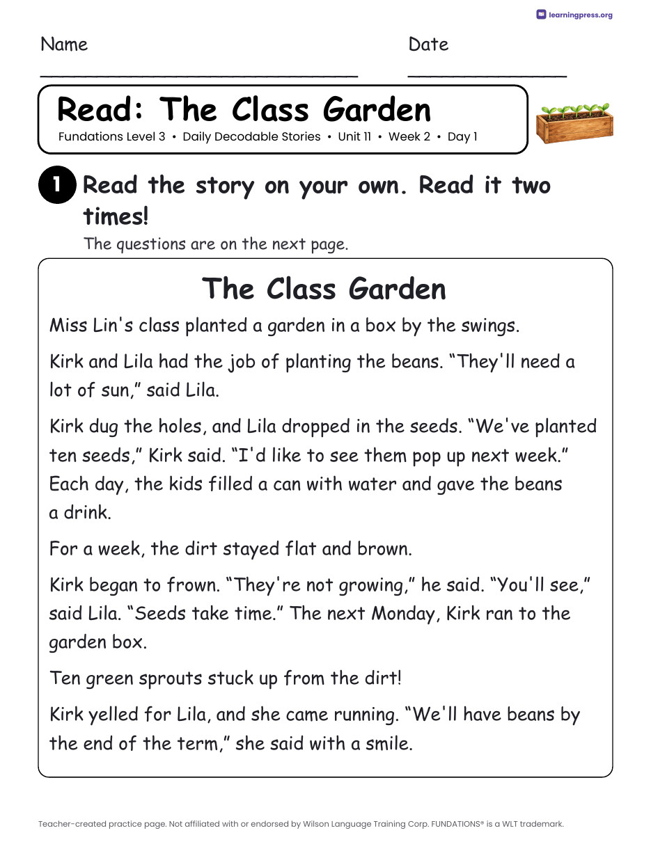 Preview page 3 of Fundations Level 3 Unit 11 Daily Decodable Stories