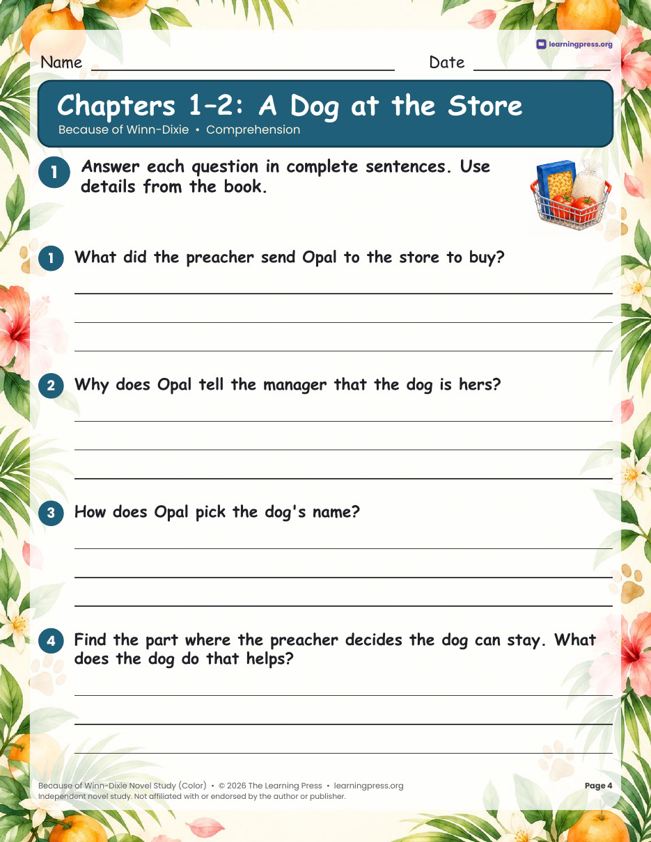 Preview page 2 of Novel Study Bundle · Esperanza Rising, Winn-Dixie, Lion Witch Wardrobe