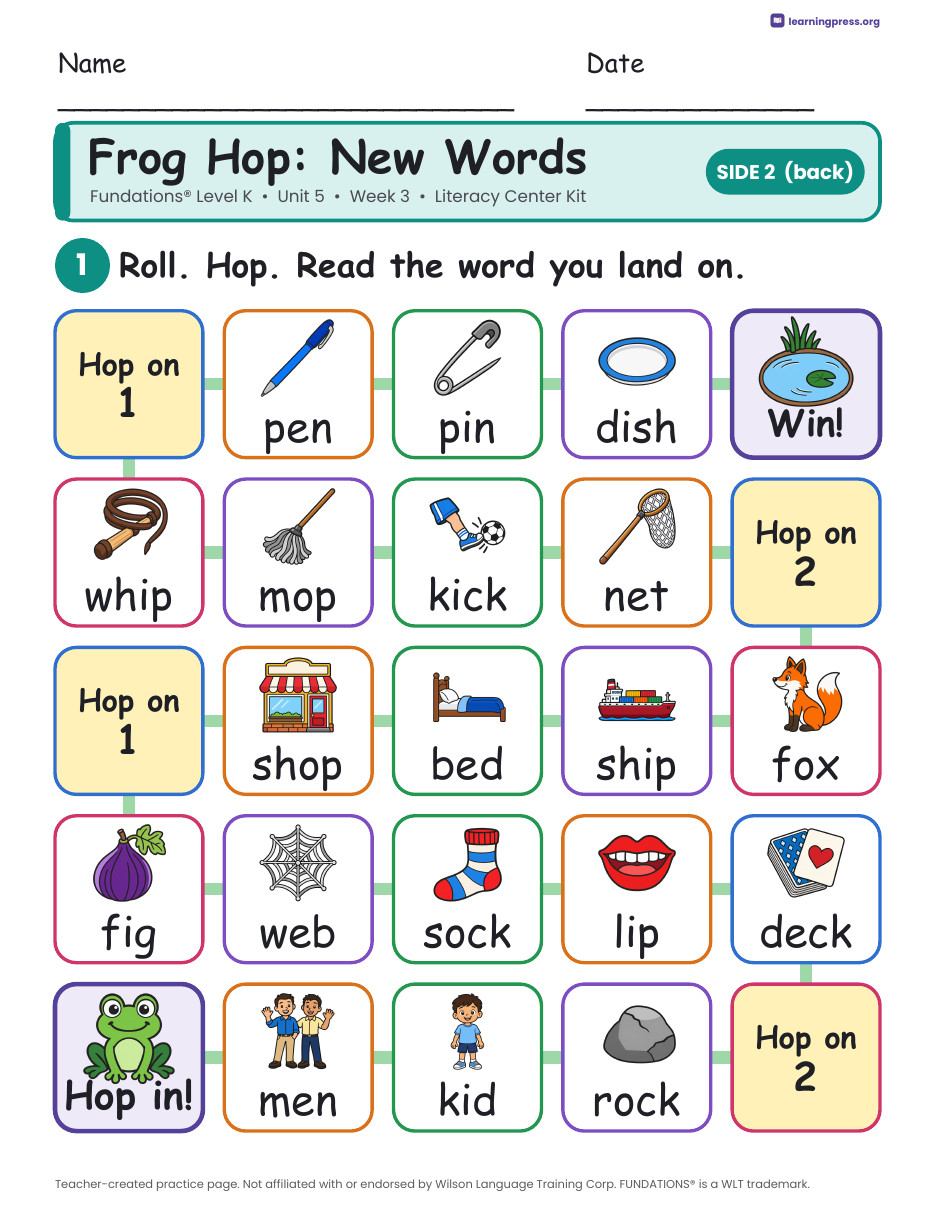 Preview page 4 of Fundations Level K Unit 5 Week 3 Literacy Center Kit