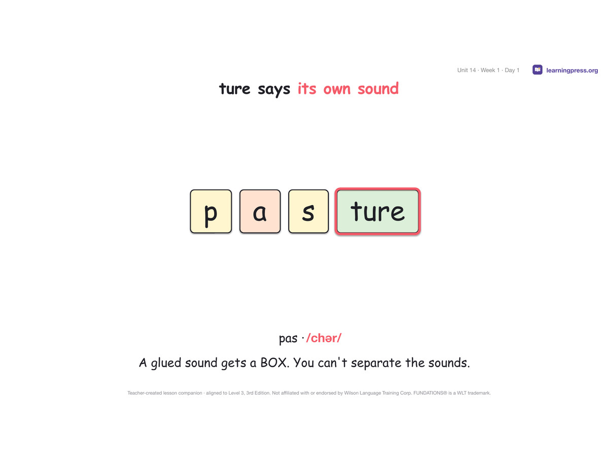 Preview page 1 of Fundations Level 3 Unit 14 Lesson Slides – 3rd Edition Aligned