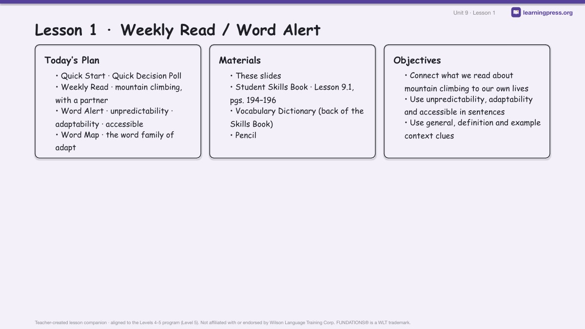 Preview page 1 of Fundations Level 5 Unit 9 Lesson Slides