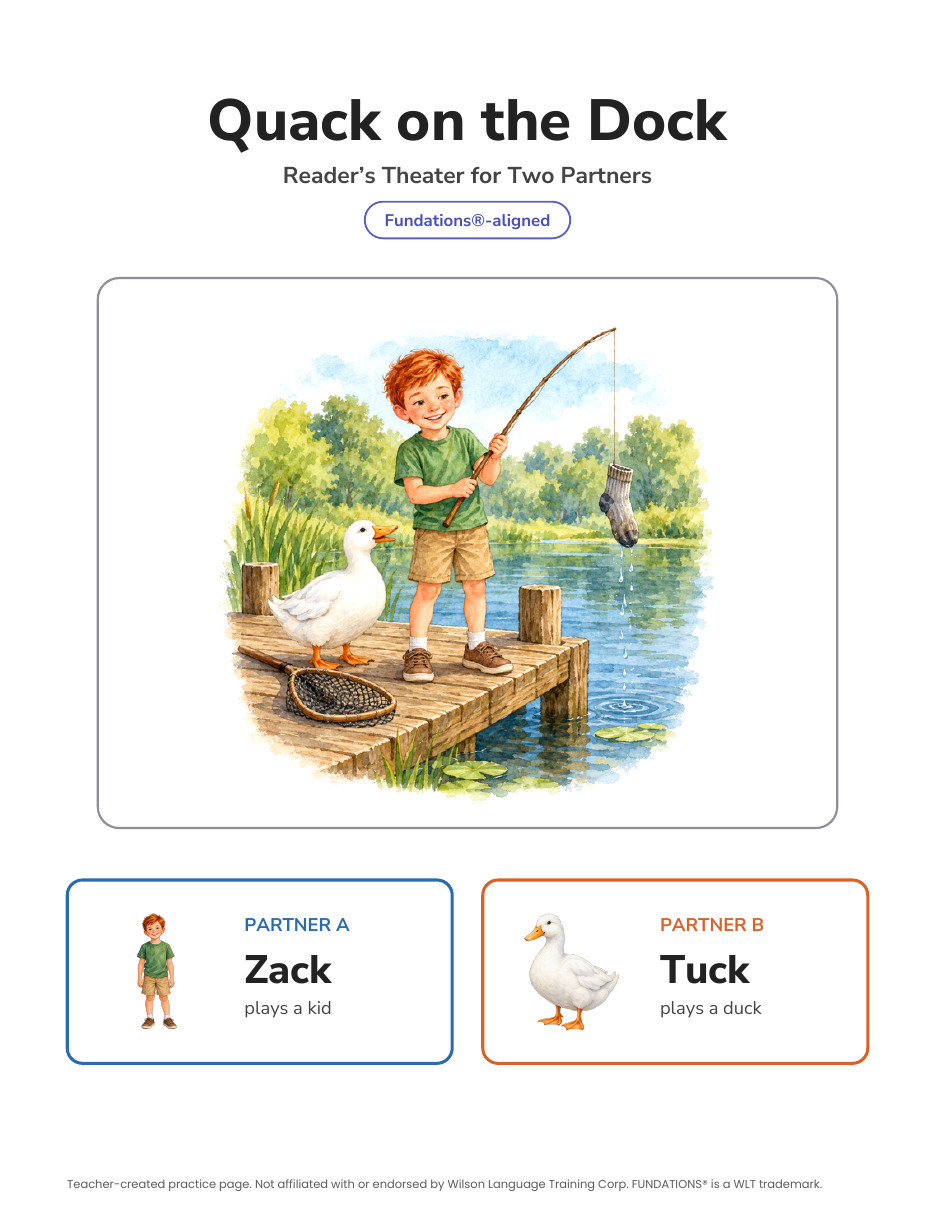 Preview page 1 of Fundations-Aligned Partner Reader's Theater · Level 1 Unit 3