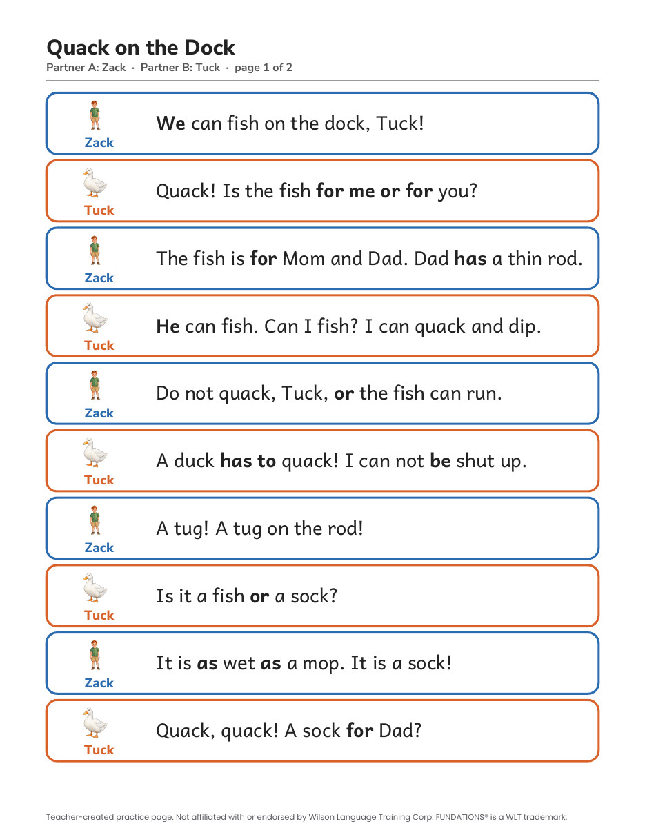 Preview page 2 of Fundations-Aligned Partner Reader's Theater · Level 1 Unit 3