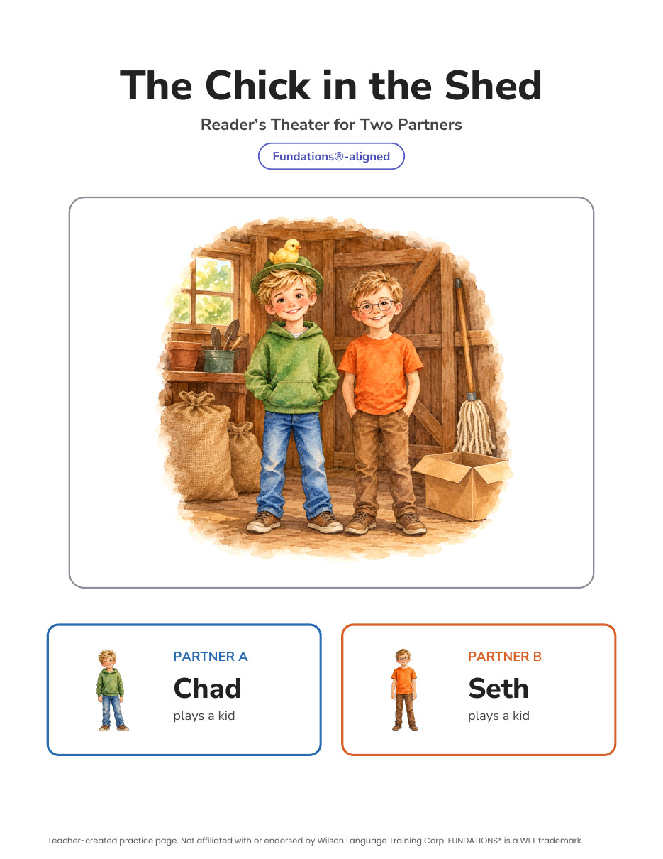 Preview page 4 of Fundations-Aligned Partner Reader's Theater · Level 1 Unit 3