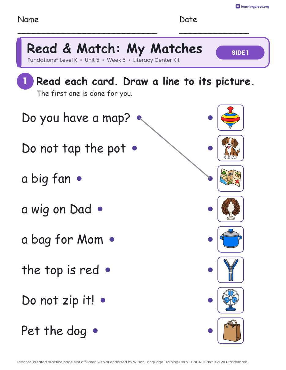 Preview page 3 of Fundations Level K Unit 5 Week 5 Literacy Center Kit