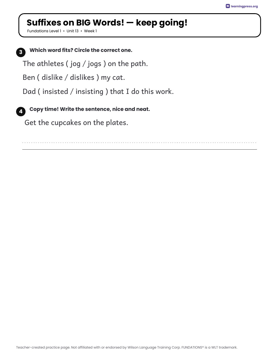 Preview page 1 of Fundations Level 1 Unit 13 Daily Lesson Work Pages
