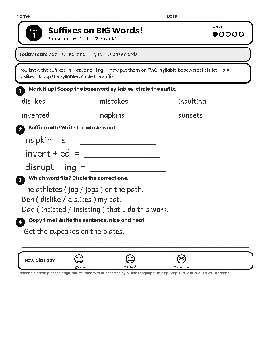 Preview page 2 of Fundations Level 1 Unit 13 Practice Pack