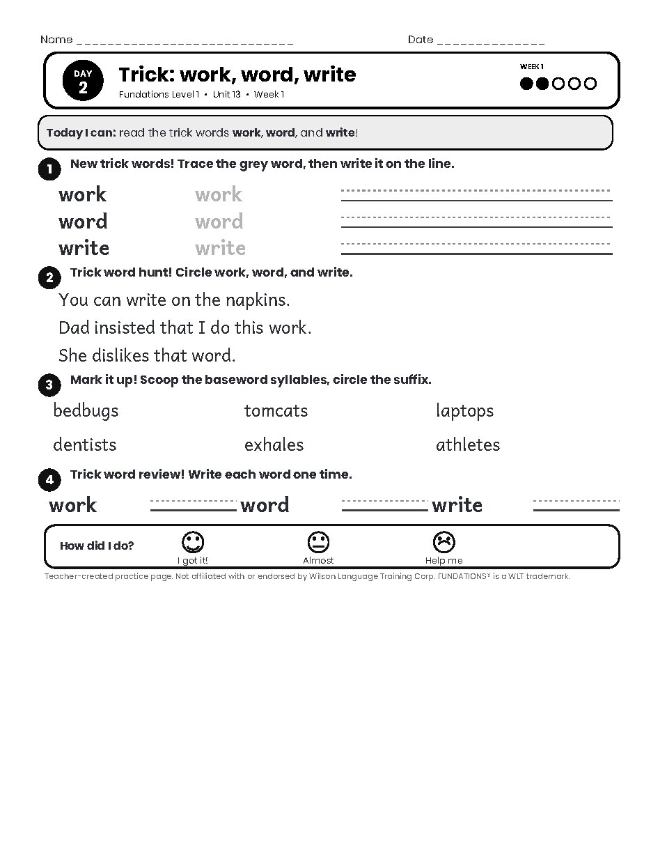 Preview page 3 of Fundations Level 1 Unit 13 Practice Pack