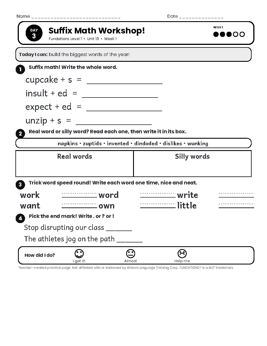 Preview page 4 of Fundations Level 1 Unit 13 Practice Pack