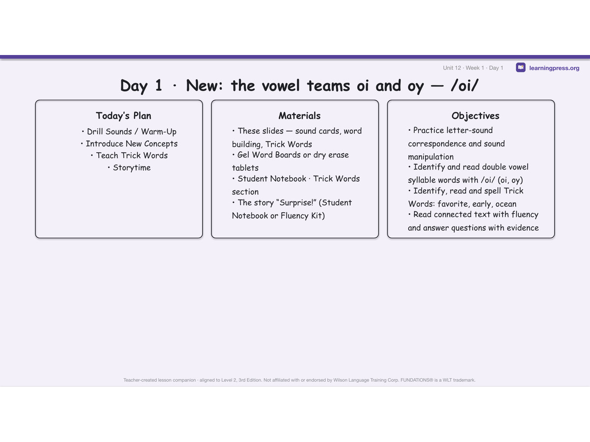 Preview page 1 of Fundations Level 2 Unit 12 Lesson Slides – 3rd Edition Aligned