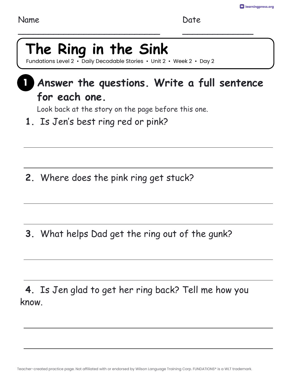 Preview page 4 of Fundations Level 2 Unit 2 Daily Decodable Stories