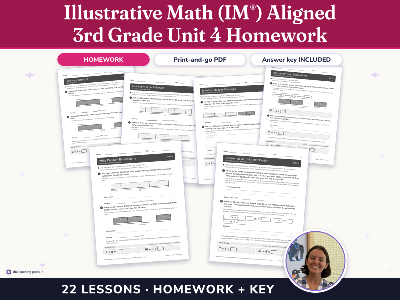 Preview page 1 of Illustrative Math (IM®) Aligned 3rd Grade Unit 4 Homework: Relating Multiplication to Division
