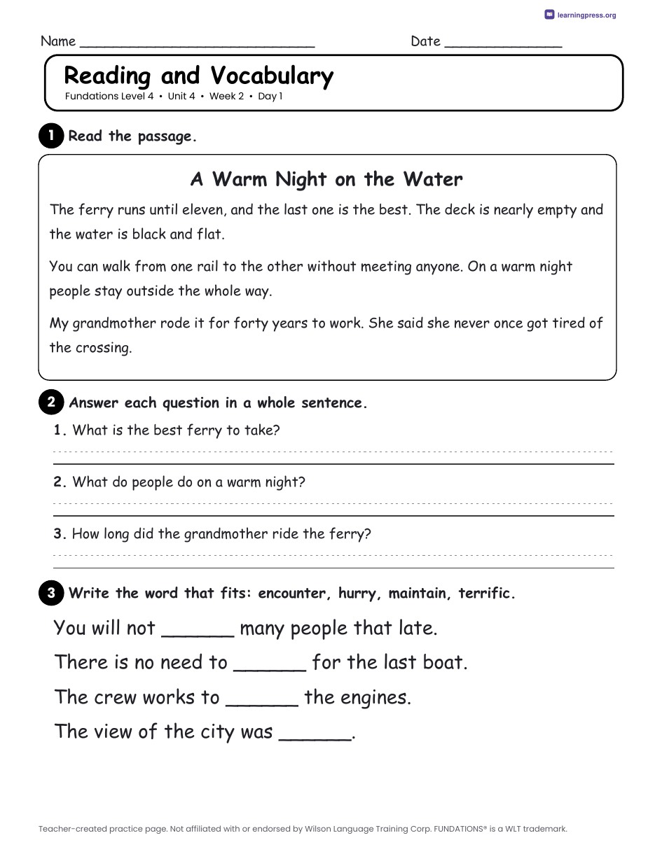 Preview page 3 of Fundations Level 4 Unit 4 Daily Lesson Work Pages