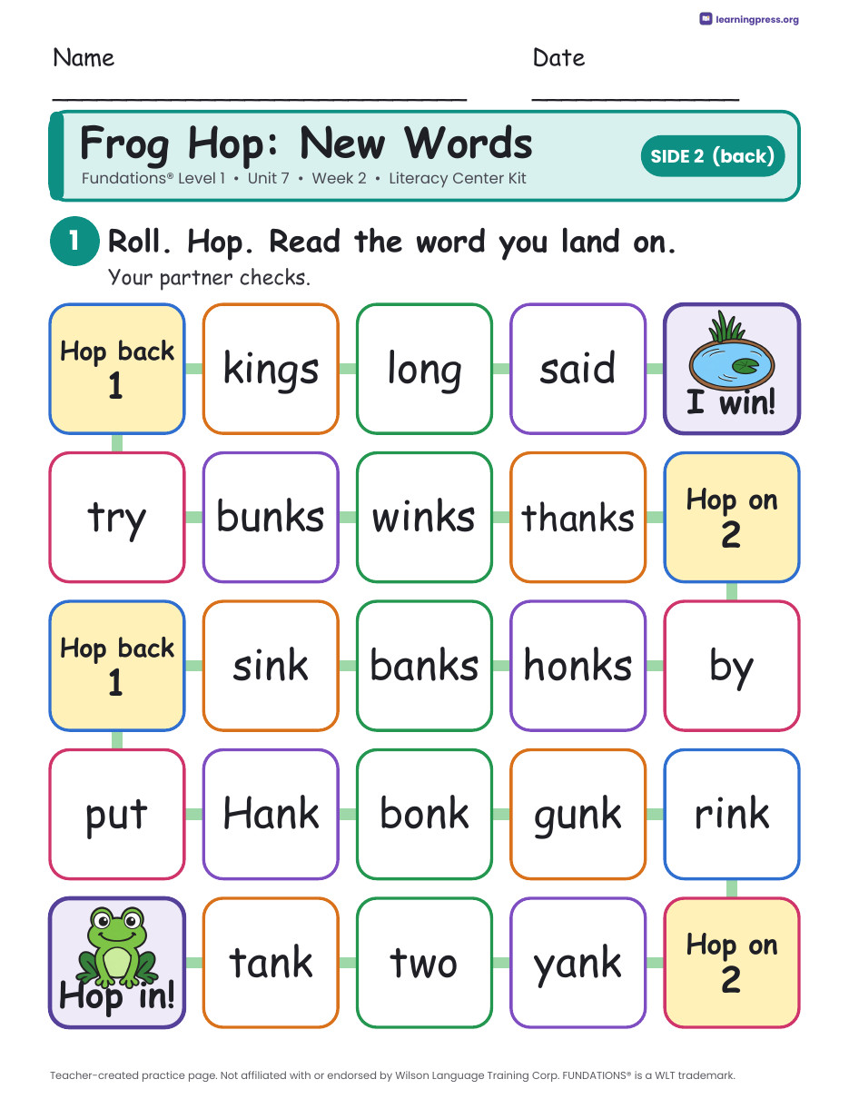 Preview page 4 of Fundations Level 1 Unit 7 Week 2 Literacy Center Kit
