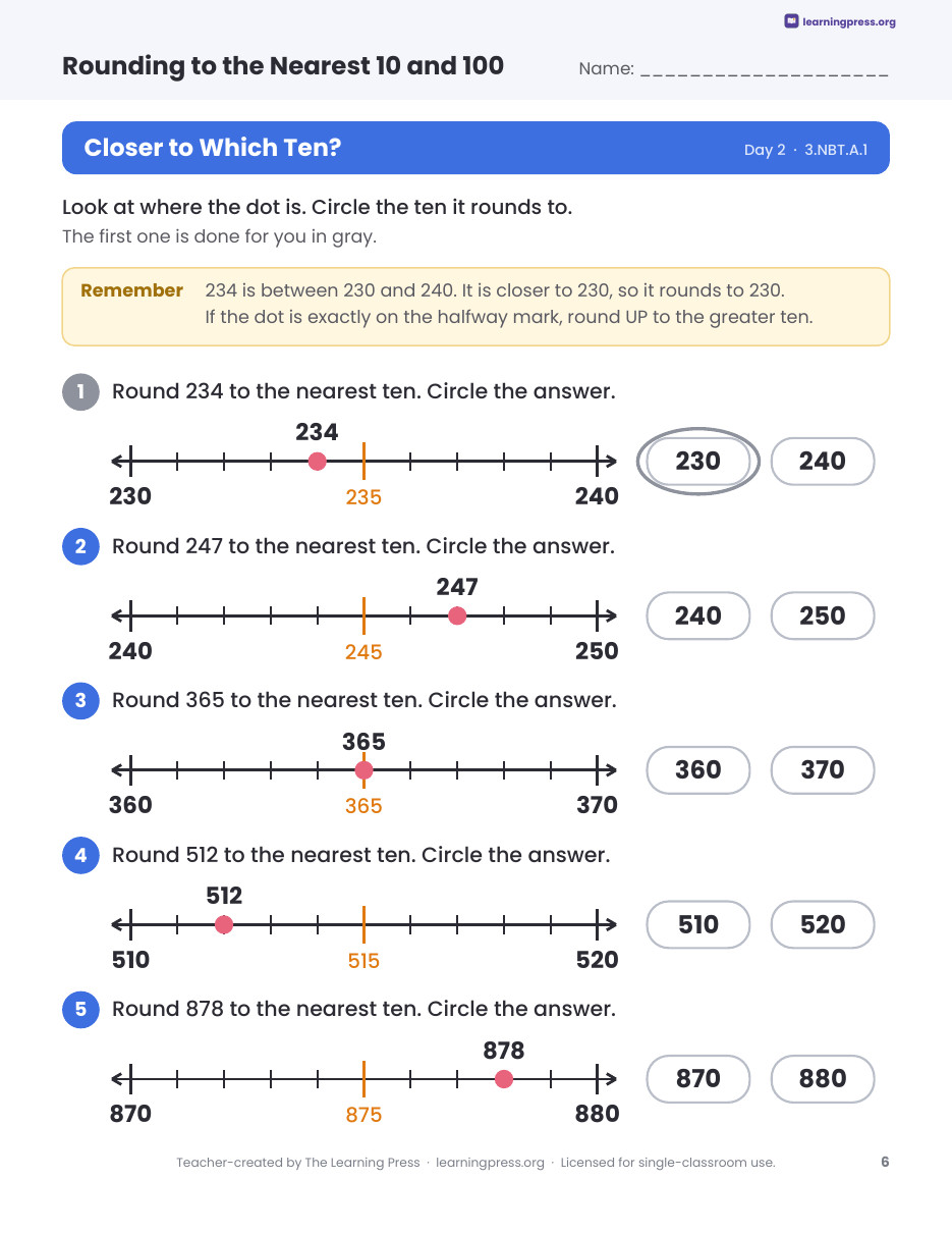 Preview page 2 of Rounding to the Nearest 10 and 100 Worksheets, Slides & Quiz